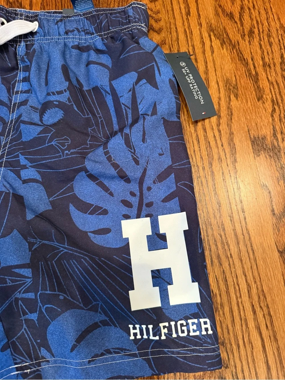 BNWT boys Tommy Hilfiger Blue Tropical Leaf Swim Trunks